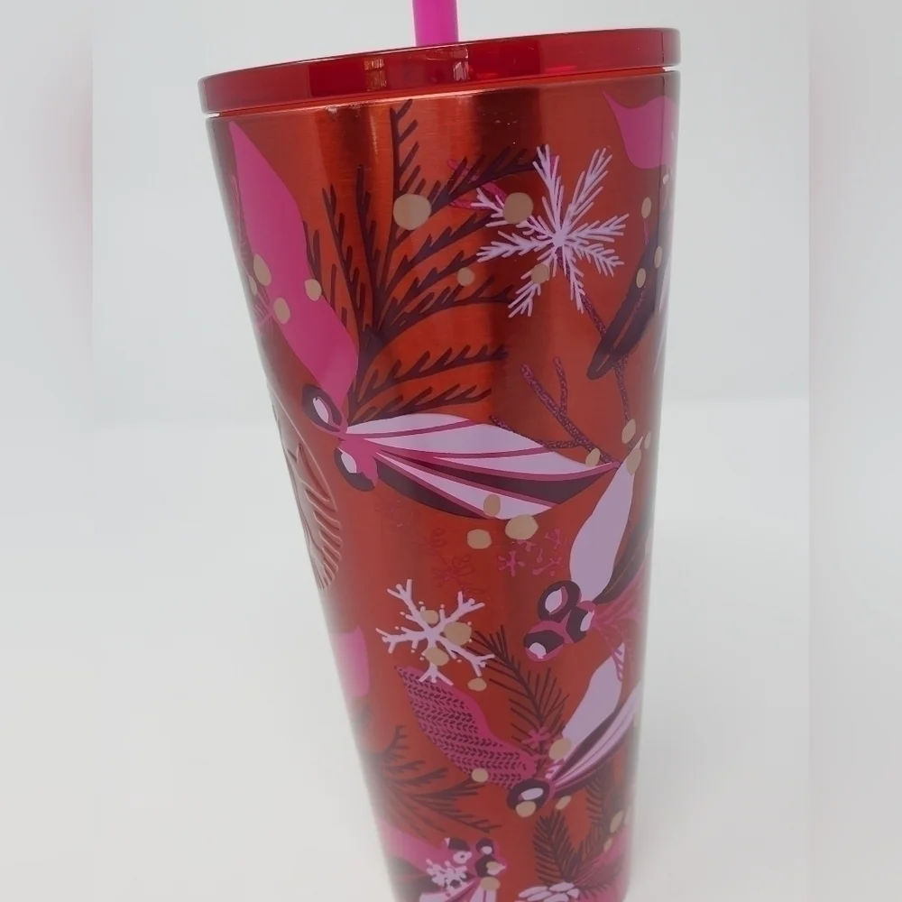 STARBUCKS NEW STAINLESS TUMBLER HOLIDAY 2021 RED & PINK COFFEE CUP BEVERAGE